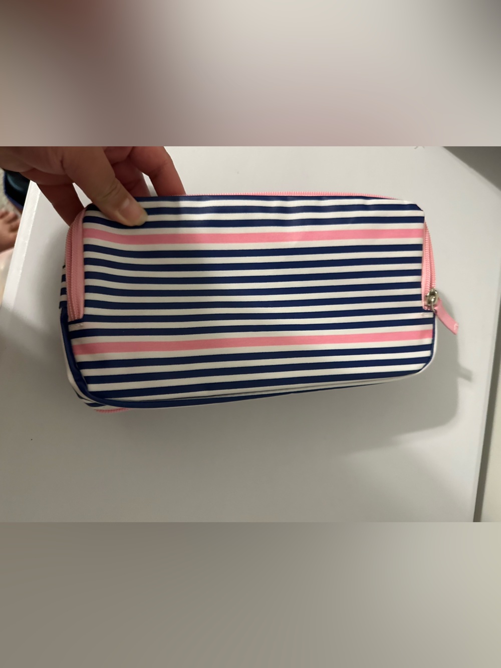 Scout Navy, White & Pink Striped 3 Way Toiletry Bag - Picture 3 of 5